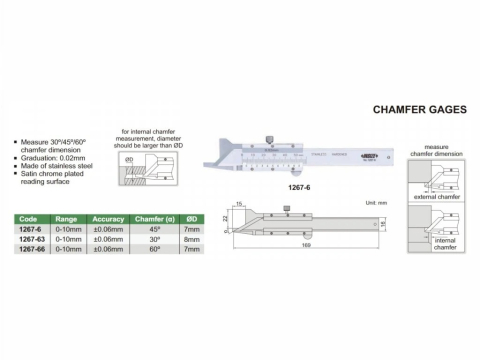 Subler mecanic pentru masurat sanfren INSIZE 0-10mm, unghi 45°, rezolutie 0.02mm, inox [1]