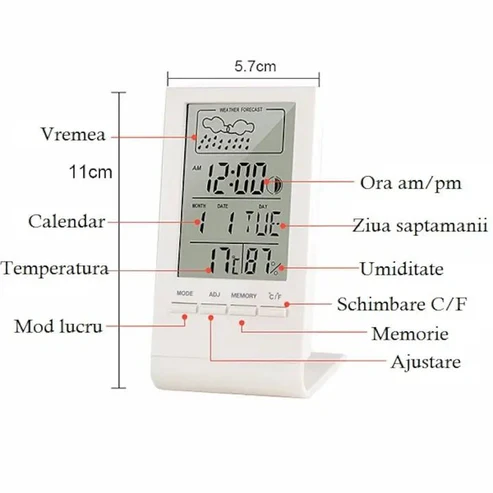 Statie meteo digitala CX220 termometru -50°C la +70°C, umiditate 10% la 99% RH, calendar, ora, alarma [2]