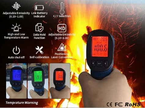 Termometru industrial cu infrarosu Dasqua -35°C pana la +550°C, afisaj color, laser, raport 12:1 [2]