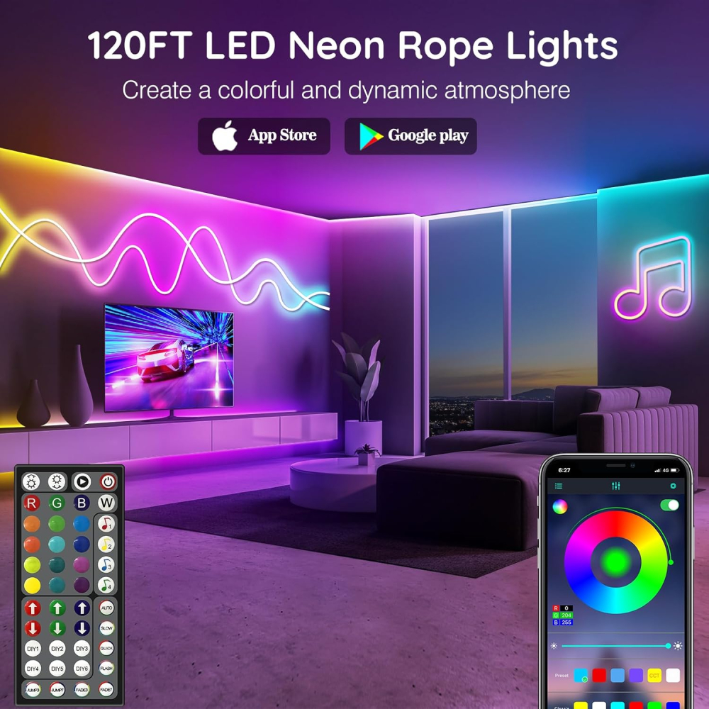 Bandă LED Neon flexibilă RGB cu telecomandă, 36 metri, IP65 [7]