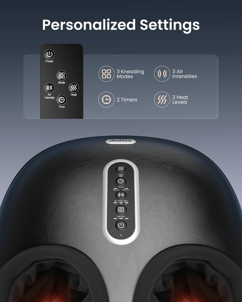 Aparat de masaj pentru picioare RENPHO Foot Massager Lite, Shiatsu, 3 moduri compresie, Încălzire, Negru [8]