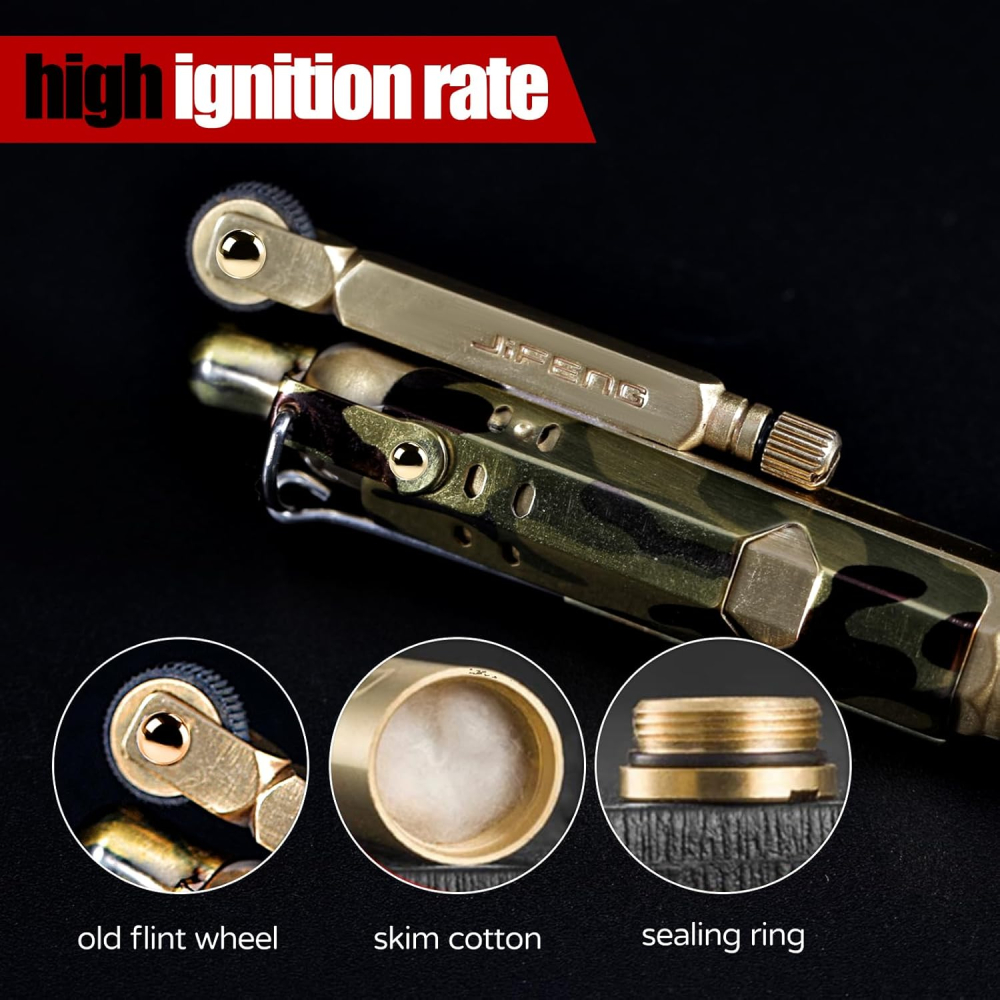 Brichetă vintage din alamă Jifeng, replică de tranșee WWI, cu combustibil, Camuflaj [5]