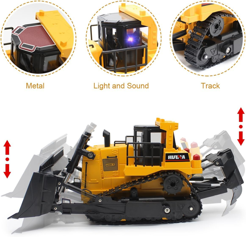 Buldozer cu telecomandă HUINA, 11 canale, scară 1/16, lumini și sunete realiste [4]