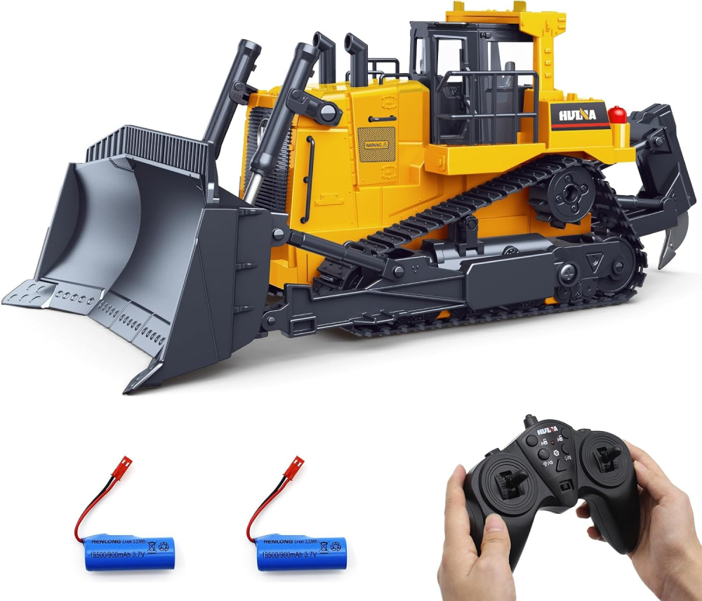Buldozer cu telecomandă HUINA, 11 canale, scară 1/16, lumini și sunete realiste [1]