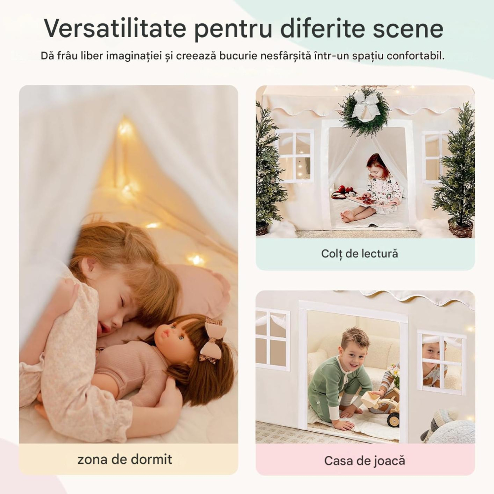 Cort pentru copii Tiny Land cu covoraș și lumini [5]