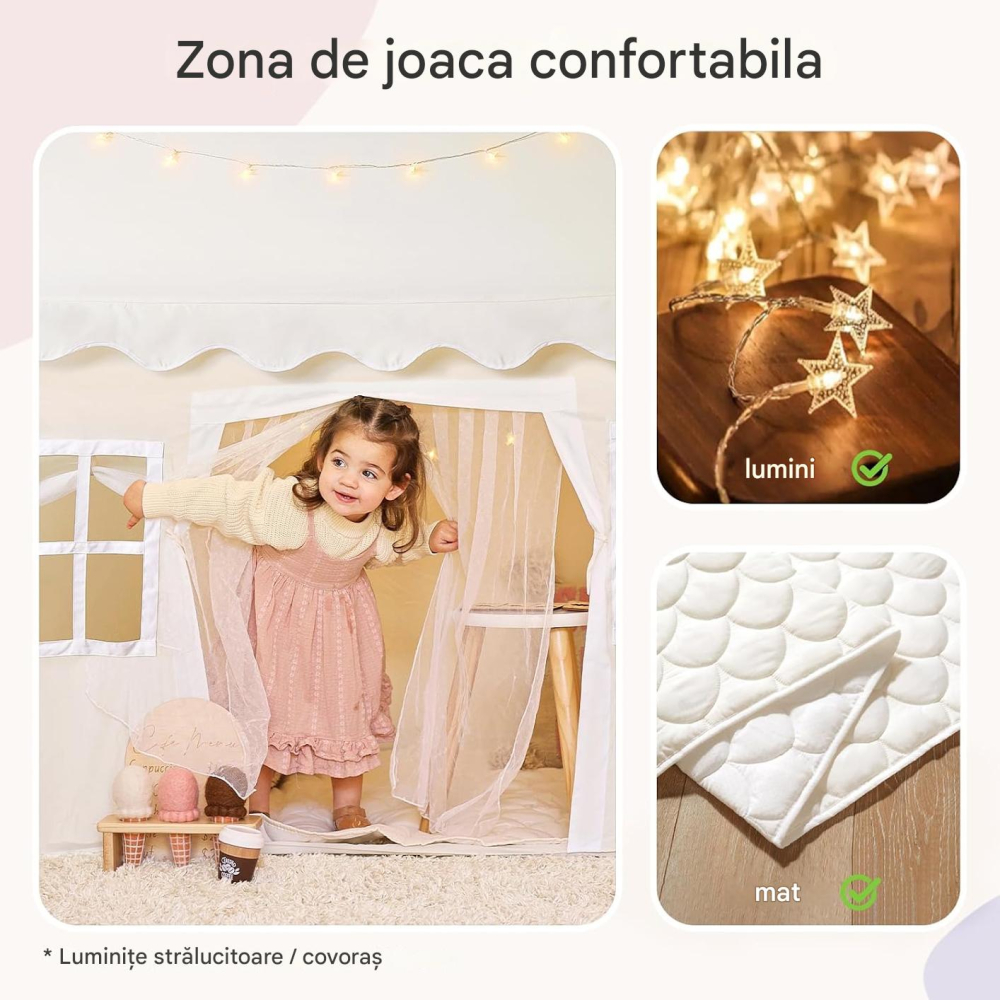 Cort pentru copii Tiny Land cu covoraș și lumini [7]