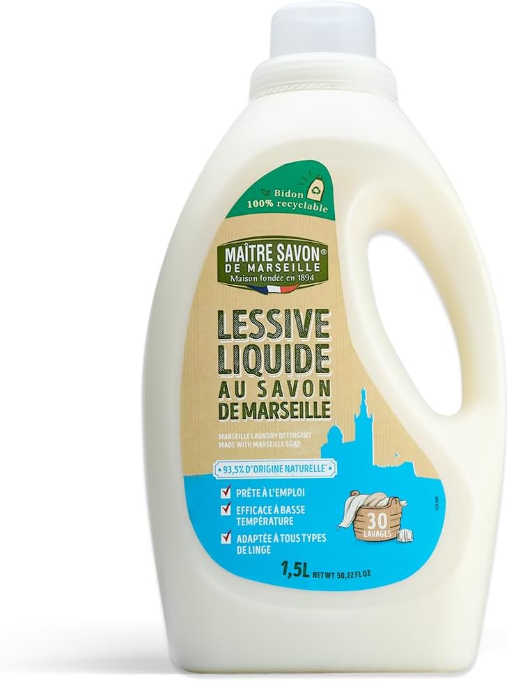 Detergent lichid de rufe Maître Savon de Marseille cu săpun de Marsilia și aromă de Floare de Bumbac, 1.5 L (30 spălări) [4]