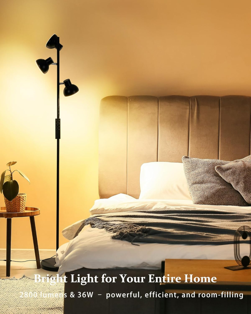 Lampă de podea LED modernă, 36W, 2800LM, 3 capete reglabile, telecomandă [8]