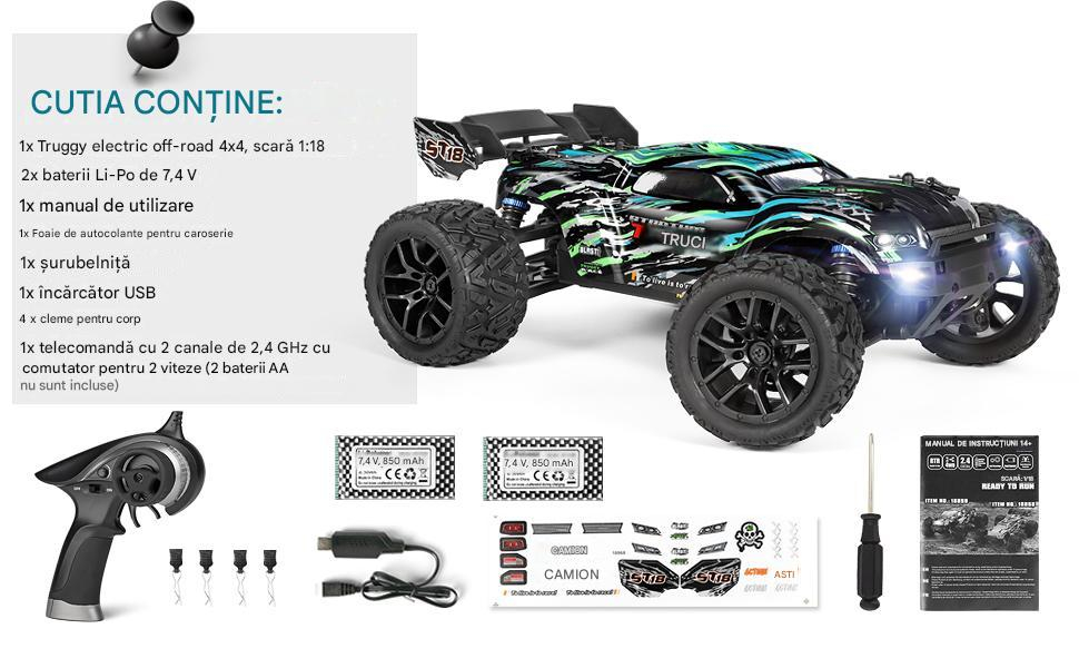 Mașină cu telecomandă HAIBOXING Stadium Truck 1:18, 4WD, 36+ km/h, Waterproof, Hobby Grade [15]