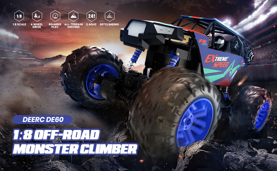 Mașină RC DEERC DE60 Giant Crawler, scară 1:8, 4WD, carcasă aliaj, 2 baterii, 80 min [11]