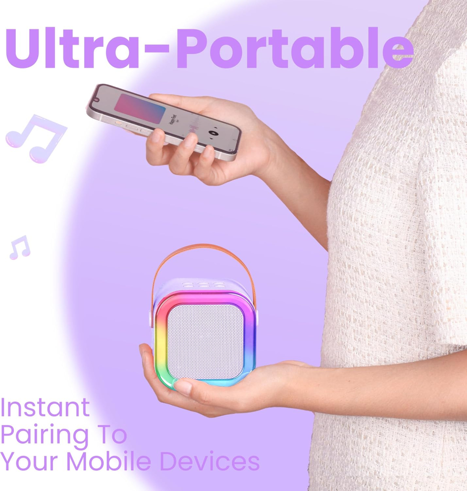 Mini Boxă Karaoke Portabilă Ankuka, Bluetooth 5.0, 2 Microfoane Wireless, Lumini LED, 5 Efecte Vocale [6]