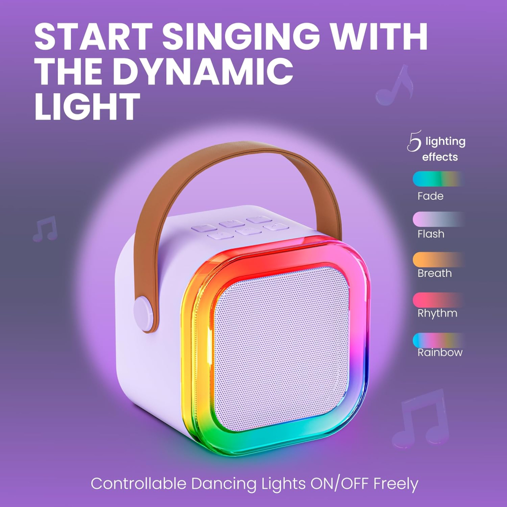 Mini Boxă Karaoke Portabilă Ankuka, Bluetooth 5.0, 2 Microfoane Wireless, Lumini LED, 5 Efecte Vocale [8]