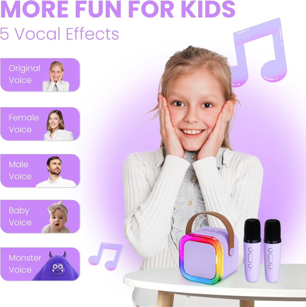 Mini Boxă Karaoke Portabilă Ankuka, Bluetooth 5.0, 2 Microfoane Wireless, Lumini LED, 5 Efecte Vocale [4]