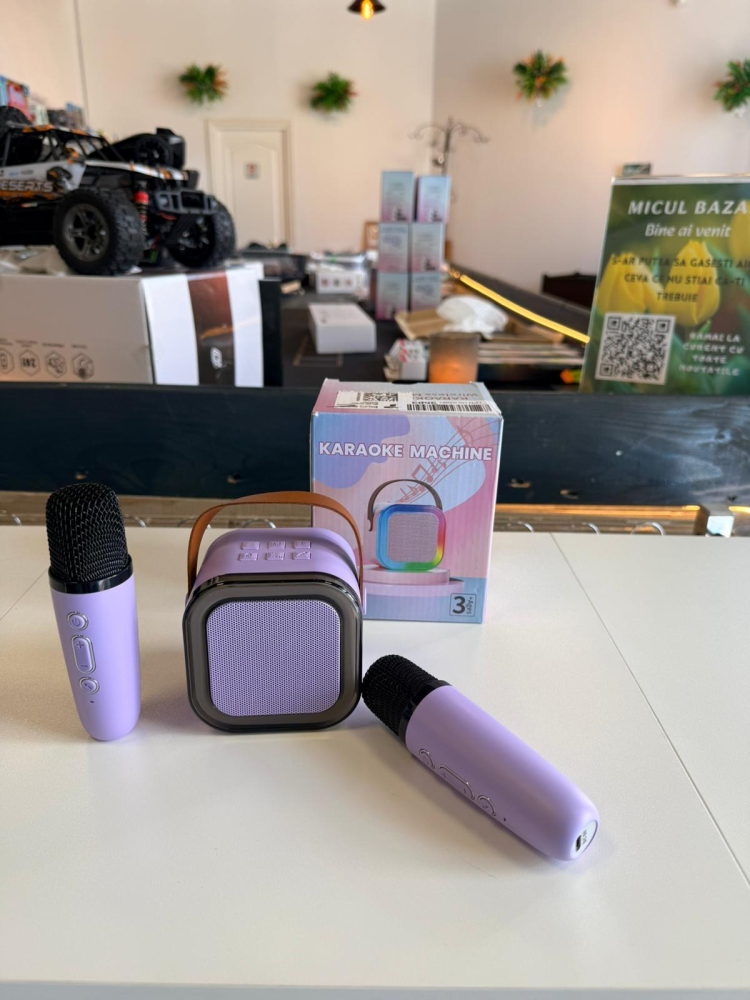 Mini Boxă Karaoke Portabilă Ankuka, Bluetooth 5.0, 2 Microfoane Wireless, Lumini LED, 5 Efecte Vocale [2]