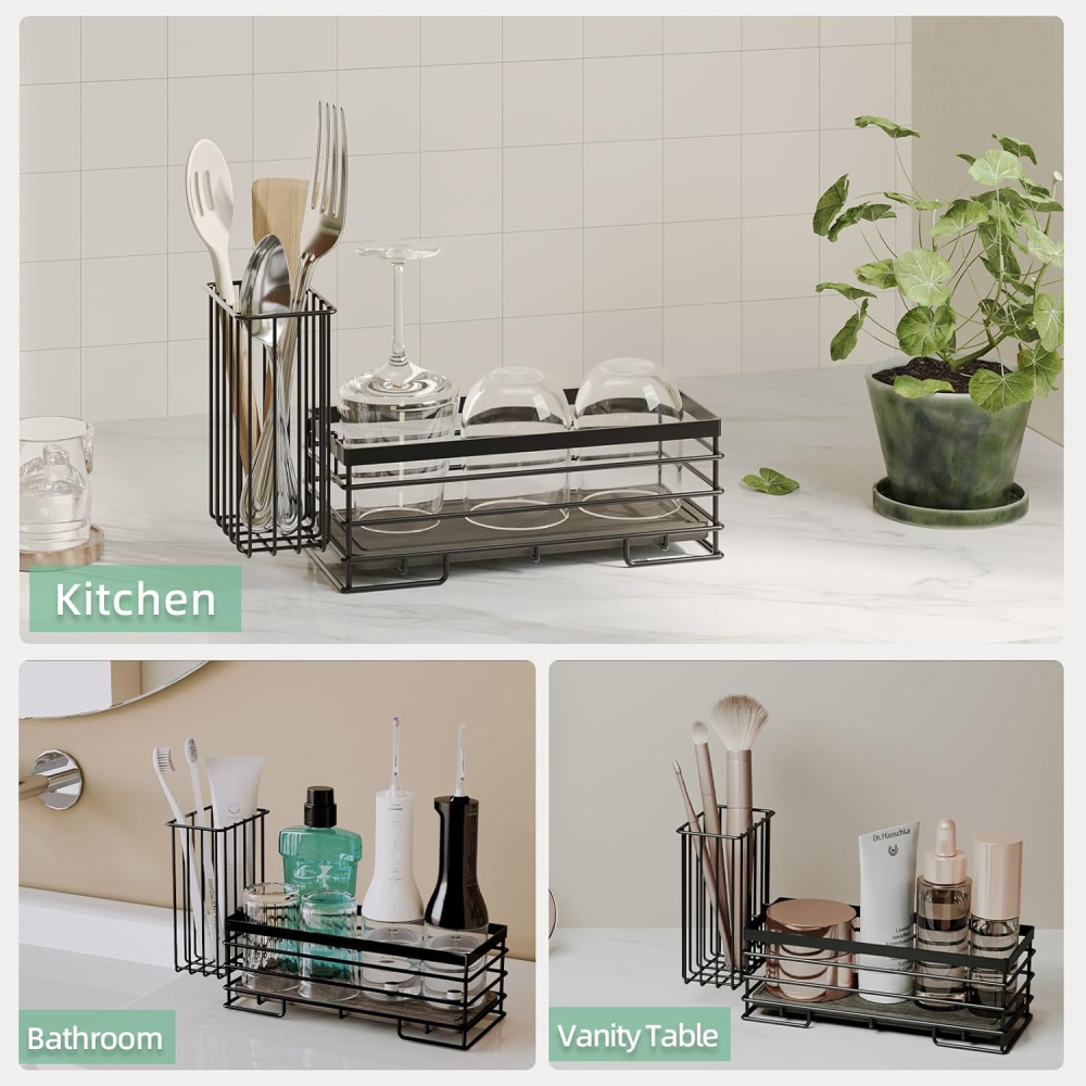 Organizator chiuvetă bucătărie cu bază absorbantă, suport burete și perii, 23 cm [5]