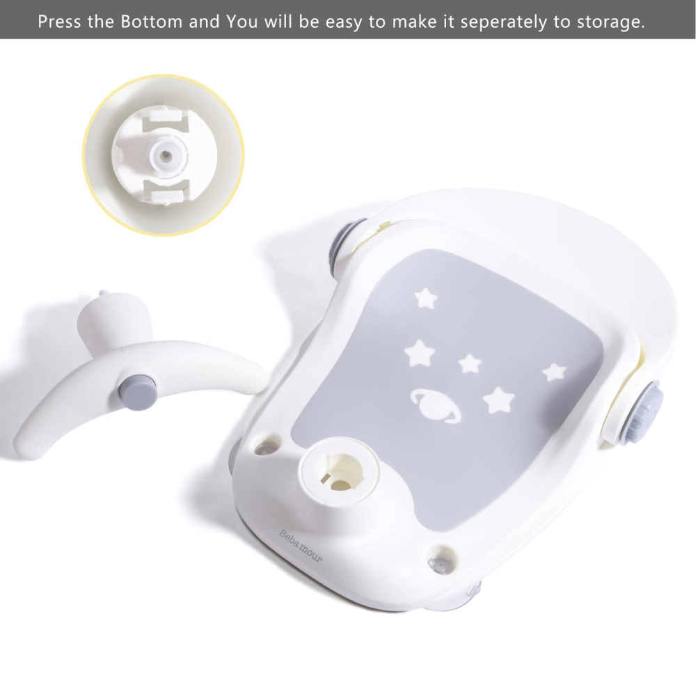 Scaun de baie antiderapant pentru bebeluși Bebamour, spătar ergonomic reglabil, funcție pulverizare apă, 4 ventuze, 6-18 luni, Gri [8]