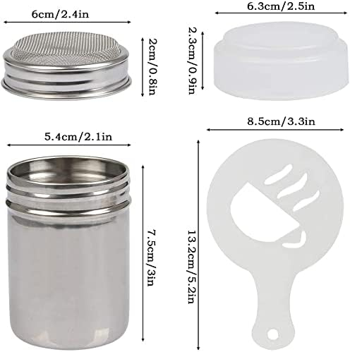 Set 2 Dozatoare pudră din oțel inoxidabil, sită fină, capac anti-praf și 16 șabloane cafea [2]