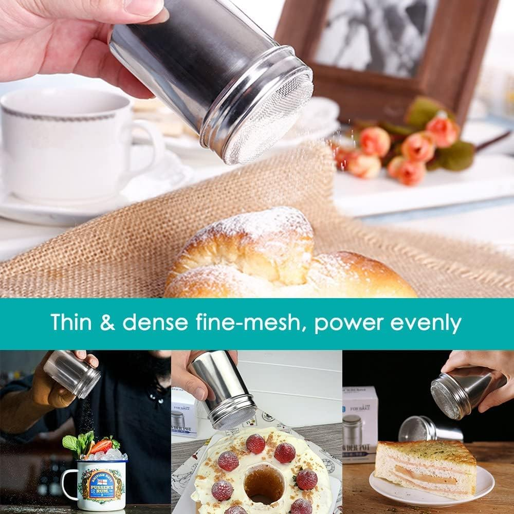 Set 2 Dozatoare pudră din oțel inoxidabil, sită fină, capac anti-praf și 16 șabloane cafea [6]