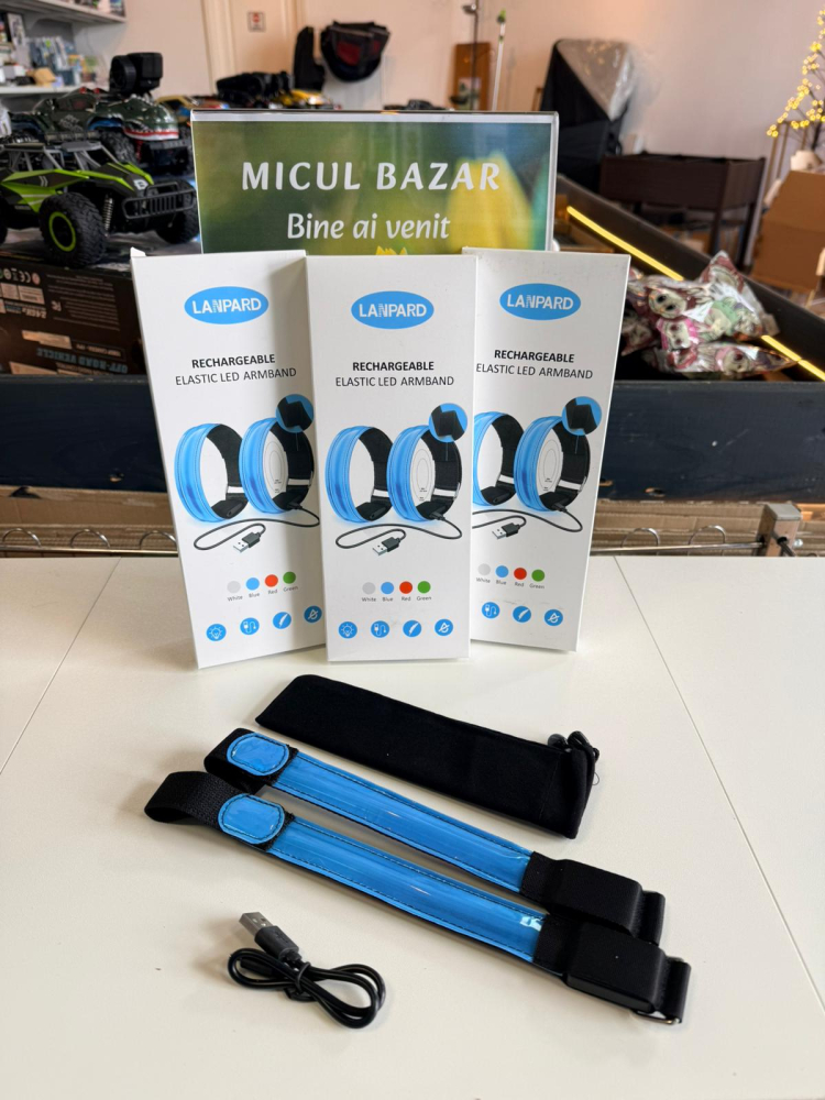 Set 2 x Brățări de braț cu lumină LED reîncărcabilă, reflectorizante, mărime reglabilă [2]