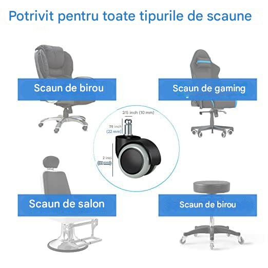 Set 5 Roți pentru scaun de birou, 10/22 mm [4]