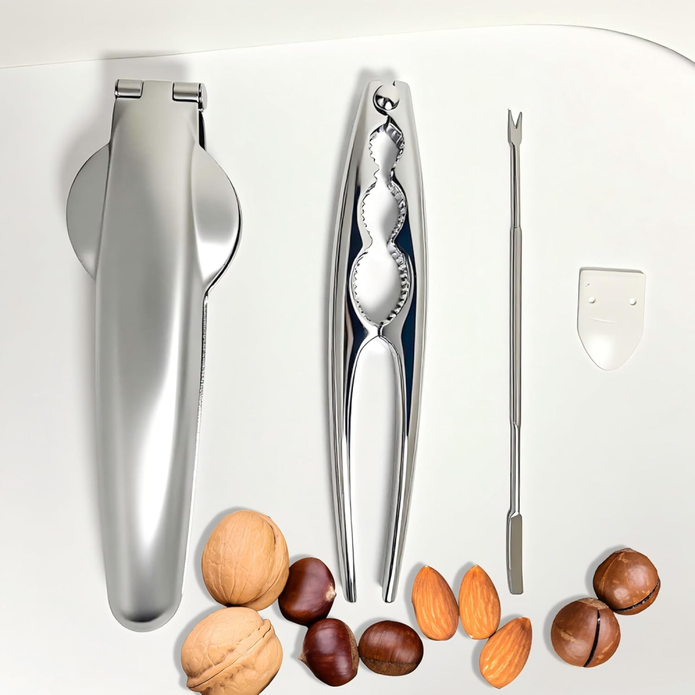 Set multifuncțional 3 piese din oțel inoxidabil pentru spart nuci și decojit castane, cu clești ergonomici și ac extractor [3]