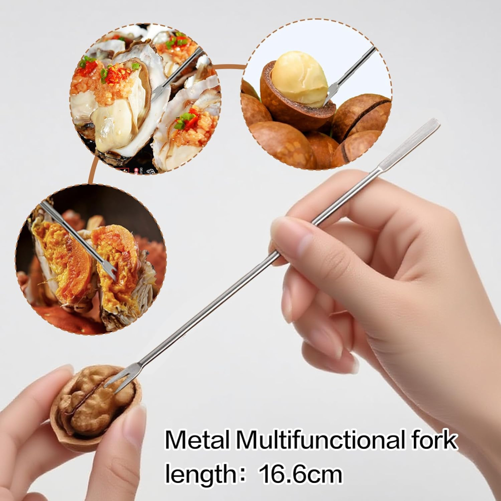 Set multifuncțional 3 piese din oțel inoxidabil pentru spart nuci și decojit castane, cu clești ergonomici și ac extractor [6]