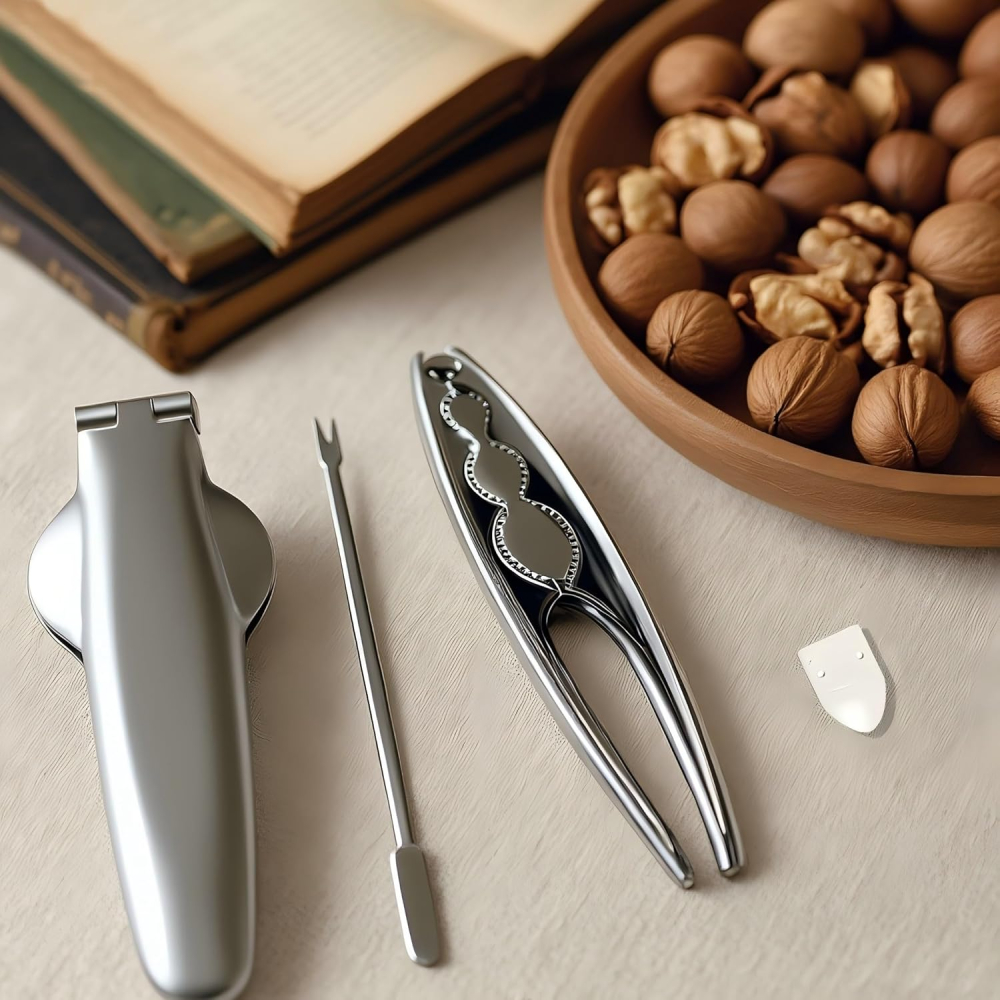 Set multifuncțional 3 piese din oțel inoxidabil pentru spart nuci și decojit castane, cu clești ergonomici și ac extractor [4]
