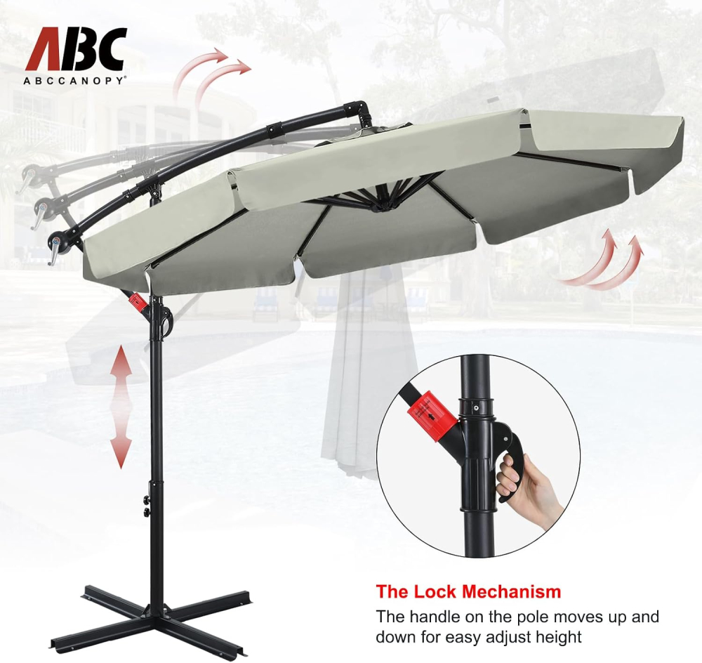 Umbrelă de soare suspendată ABCCANOPY de grădină cu consolă, 270 cm, cu manivelă și bază transversală, Gri/Bej [5]