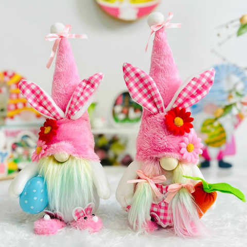 Decorațiuni - Set 2 gnomi de Paște din pluș, decor de primăvară