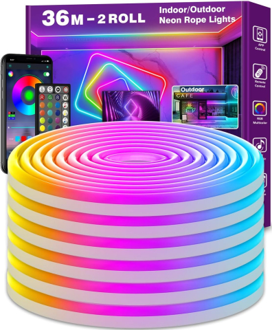 Iluminat decorativ - Bandă LED Neon flexibilă RGB cu telecomandă, 36 metri, IP65