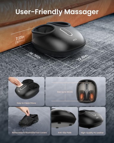 Aparat de masaj pentru picioare RENPHO Foot Massager Lite, Shiatsu, 3 moduri compresie, Încălzire, Negru [2]