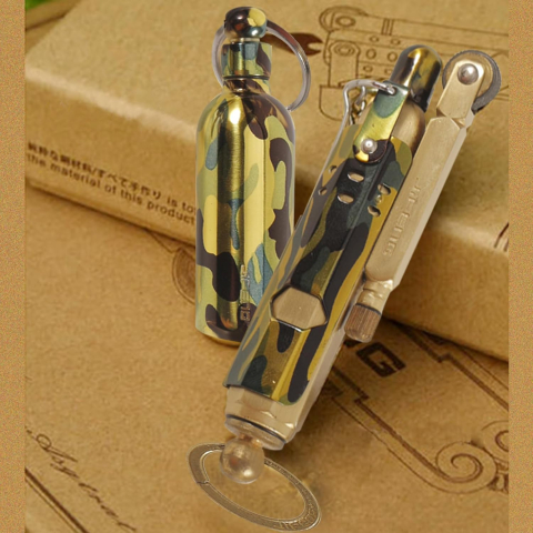 Accesorii - Brichetă vintage din alamă Jifeng, replică de tranșee WWI, cu combustibil, Camuflaj