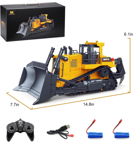 Buldozer cu telecomandă HUINA, 11 canale, scară 1/16, lumini și sunete realiste [6]