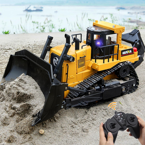 Buldozer cu telecomandă HUINA, 11 canale, scară 1/16, lumini și sunete realiste [4]