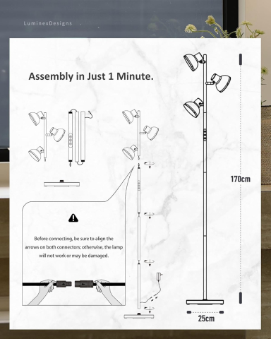Lampă de podea LED modernă, 36W, 2800LM, 3 capete reglabile, telecomandă [8]