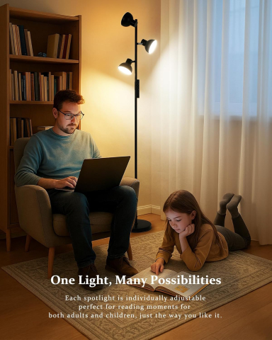 Lampă de podea LED modernă, 36W, 2800LM, 3 capete reglabile, telecomandă [6]