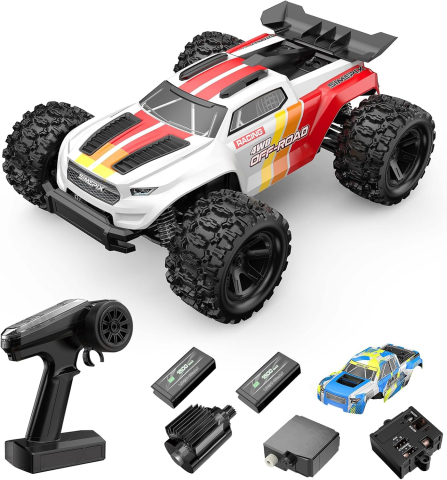 Piese și Accesorii RC - Mașină cu telecomandă MJX Hyper Go 18208 Monster Truck, scara 1/18, 4WD, 30 km/h, 2 caroserii, 2 acumulatori LiPo 2S, RTR
