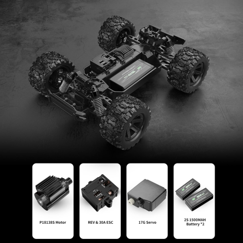 Mașină cu telecomandă MJX Hyper Go 18208 Monster Truck, scara 1/18, 4WD, 30 km/h, 2 caroserii, 2 acumulatori LiPo 2S, RTR [3]