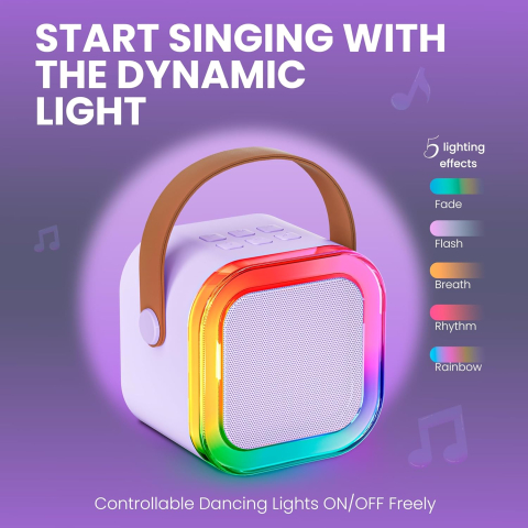 Mini Boxă Karaoke Portabilă Ankuka, Bluetooth 5.0, 2 Microfoane Wireless, Lumini LED, 5 Efecte Vocale [7]