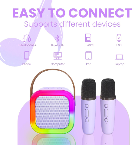 Mini Boxă Karaoke Portabilă Ankuka, Bluetooth 5.0, 2 Microfoane Wireless, Lumini LED, 5 Efecte Vocale [2]