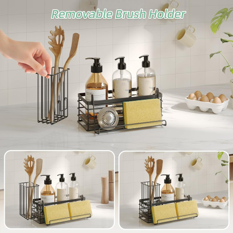 Organizator chiuvetă bucătărie cu bază absorbantă, suport burete și perii, 23 cm [5]