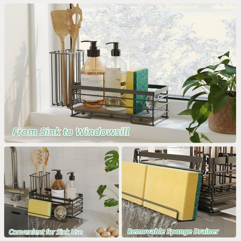 Organizator chiuvetă bucătărie cu bază absorbantă, suport burete și perii, 23 cm [6]
