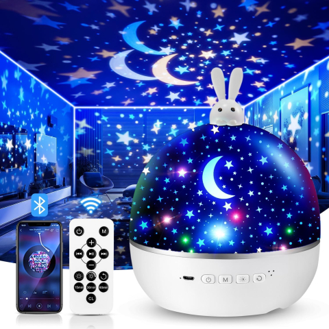 Proiector stele și lumină de noapte pentru copii, Bluetooth, 15 filme tematice, telecomandă și temporizator [0]
