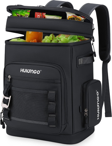 Echipament Camping - Rucsac frigorific termic Hulongo 30L, impermeabil, izolat, etanș, cu desfăcător de sticle, Negru