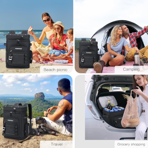 Rucsac frigorific termic Hulongo 30L, impermeabil, izolat, etanș, cu desfăcător de sticle, Negru [6]