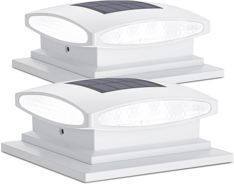 Set 2 lămpi solare pentru stâlpi de gard SEDINLAR, compatibile 10x10 cm, 12,7x12,7 cm, 15x15 cm, alb, ABS rezistent [0]