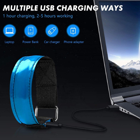 Set 2 x Brățări de braț cu lumină LED reîncărcabilă, reflectorizante, mărime reglabilă [3]