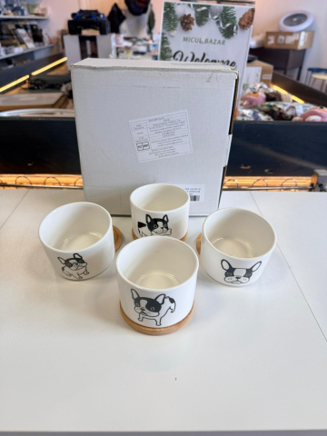 Set 4 ghivece decorative ceramice cu suport din bambus, model câine [1]