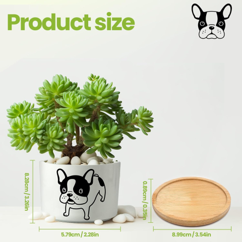 Set 4 ghivece decorative ceramice cu suport din bambus, model câine [4]