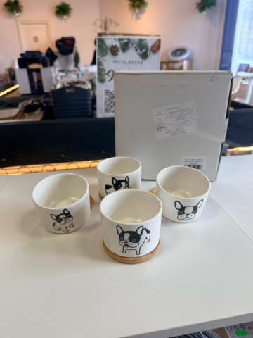 Set 4 ghivece decorative ceramice cu suport din bambus, model câine [2]